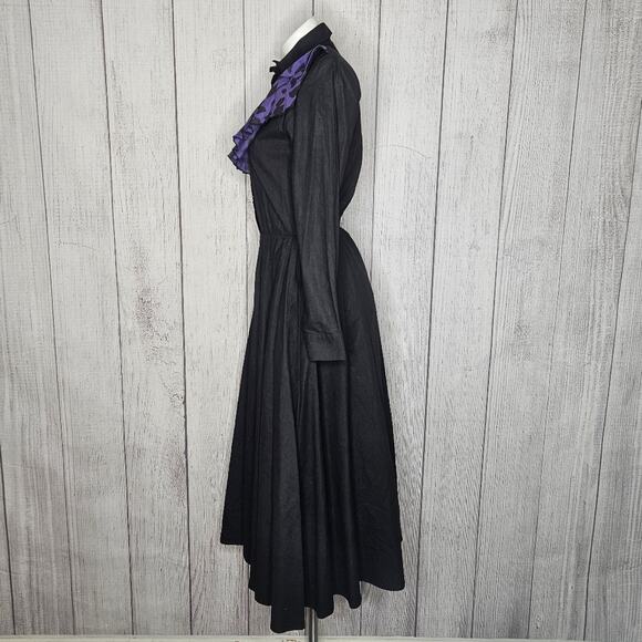 Vintage Lilia Smitty Black Western Dress Purple Print Yoke Shirt Dress, sz Small - Picture 3 of 6